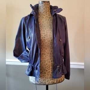 Cropped Indigo Bomber Jacket